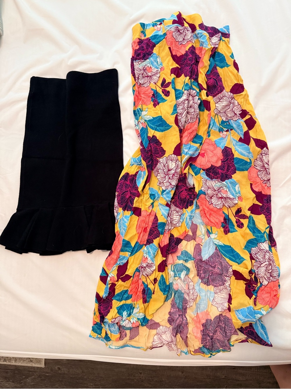 TWO Express Skirts Yellow Floral Maxi / Black Pencil